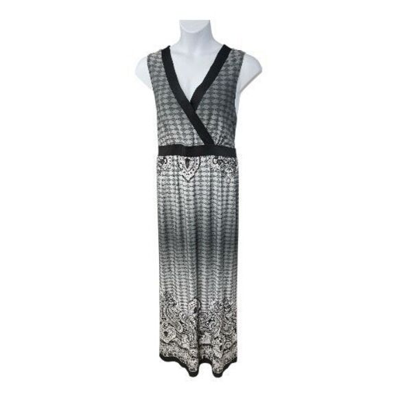 NY Collection Woman Black Grey Sleeveless Empire-Waist Maxi Dress Plus Size 2X - Picture 2 of 12